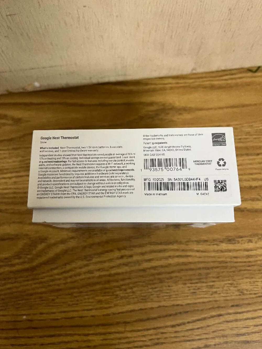 Snow (White) Google Nest Smart Learning Thermostat NEW IN OPEN BOX Wifi HVAC